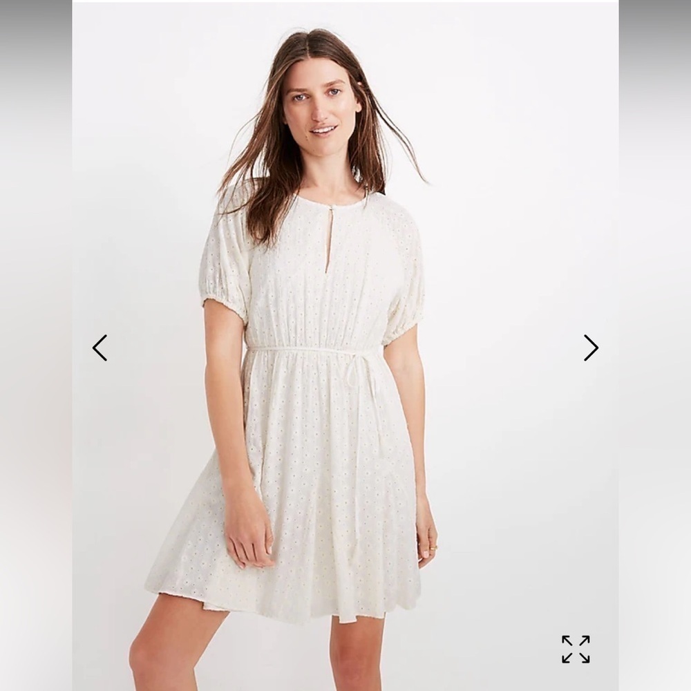 Madewell Eyelet Tassel-Tie Mini Dress in Cream Size 00 Like New Condition - Picture 1 of 8